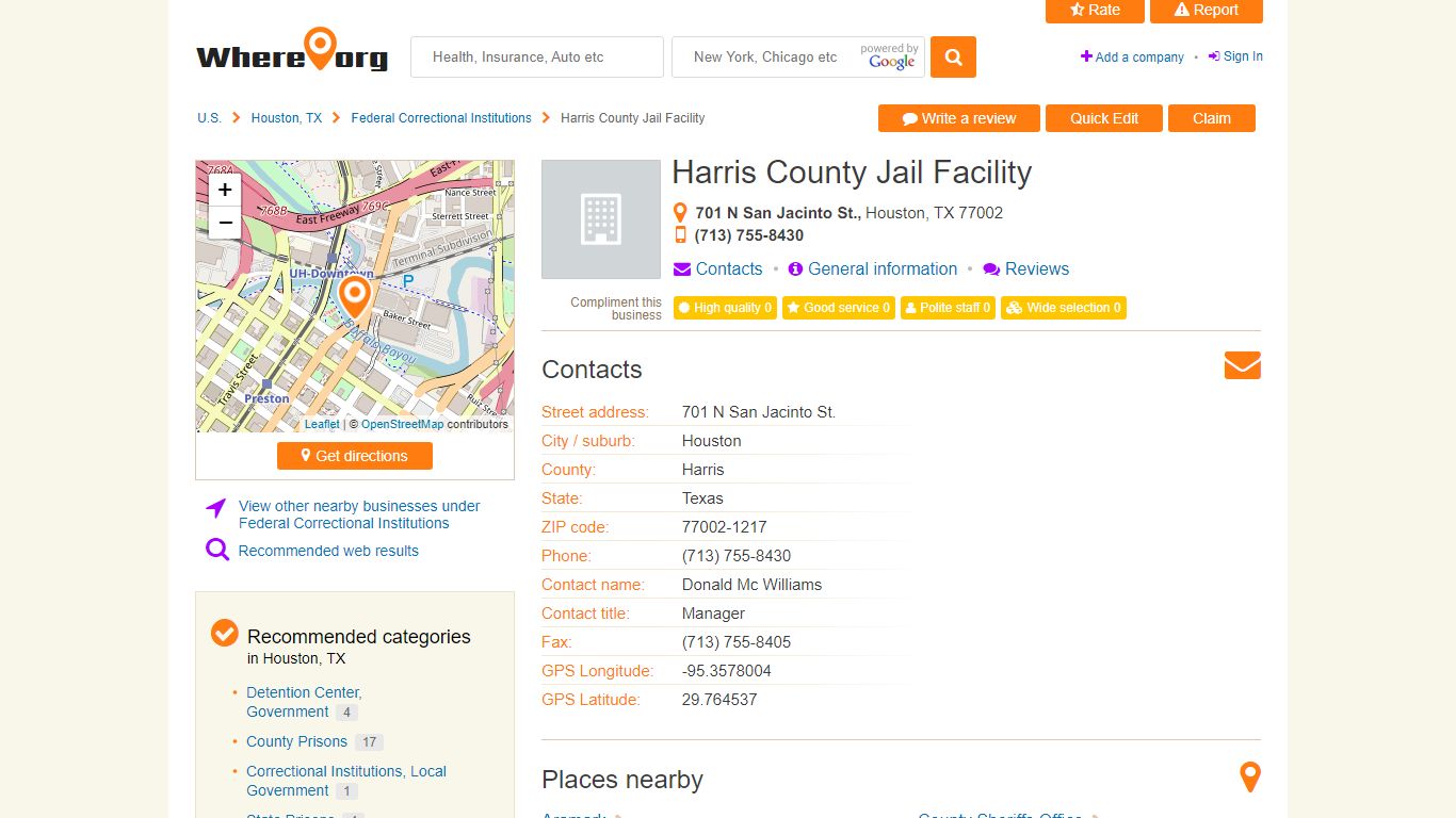 Harris County Jail Facility, Houston, TX - 701 N San Jacinto St ...